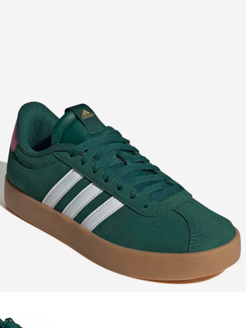 NWT Adidas VL Court 3.0 Green Suede Low-Top Sneakers with White Stripes